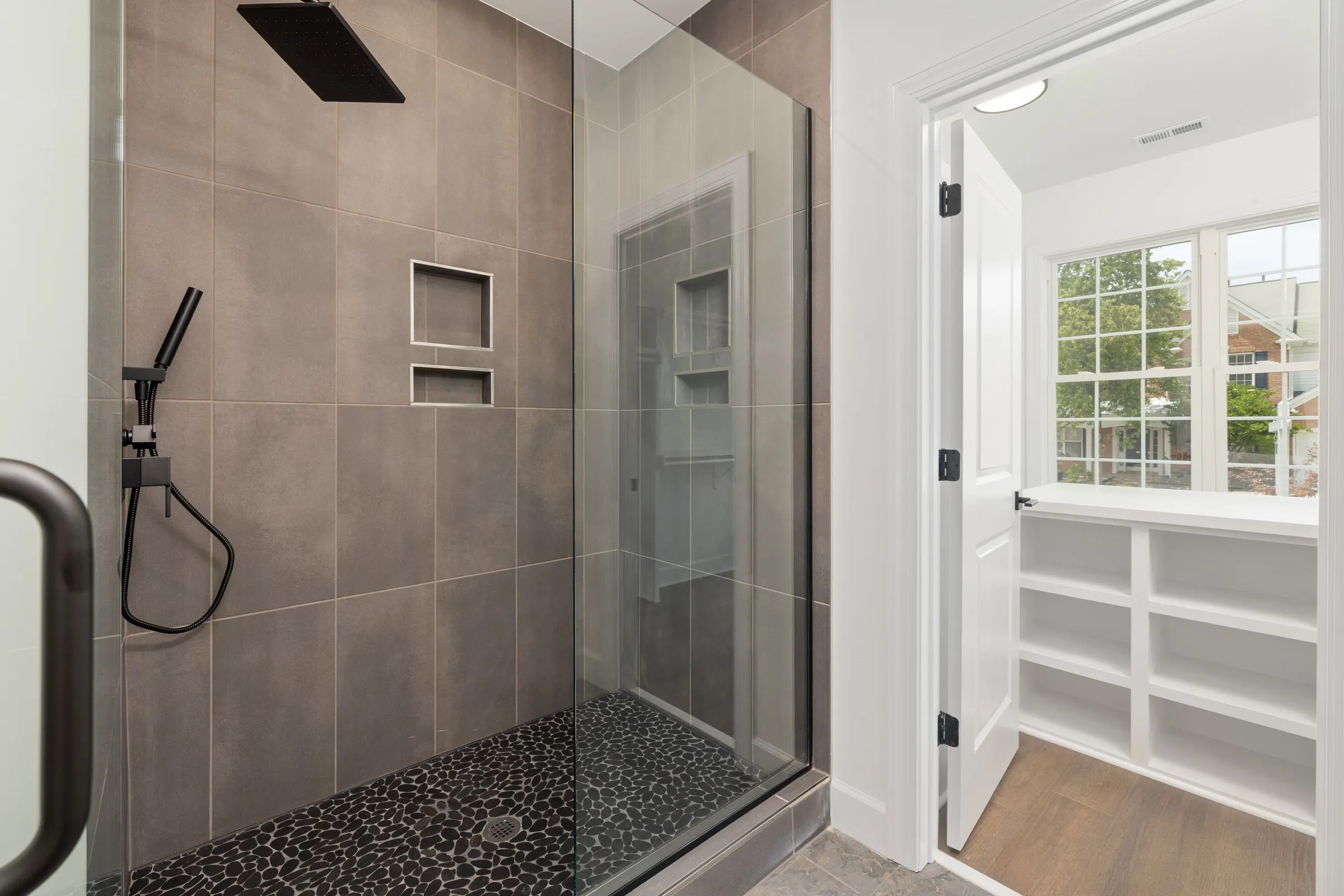 Finished tiled walk-in shower